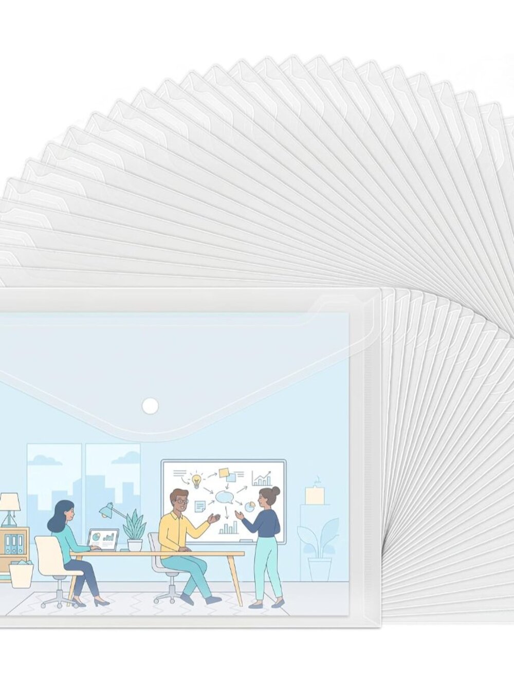 30pcs Plastic Envelopes, Clear Reusable Poly Envelope Waterproof File Folder wit